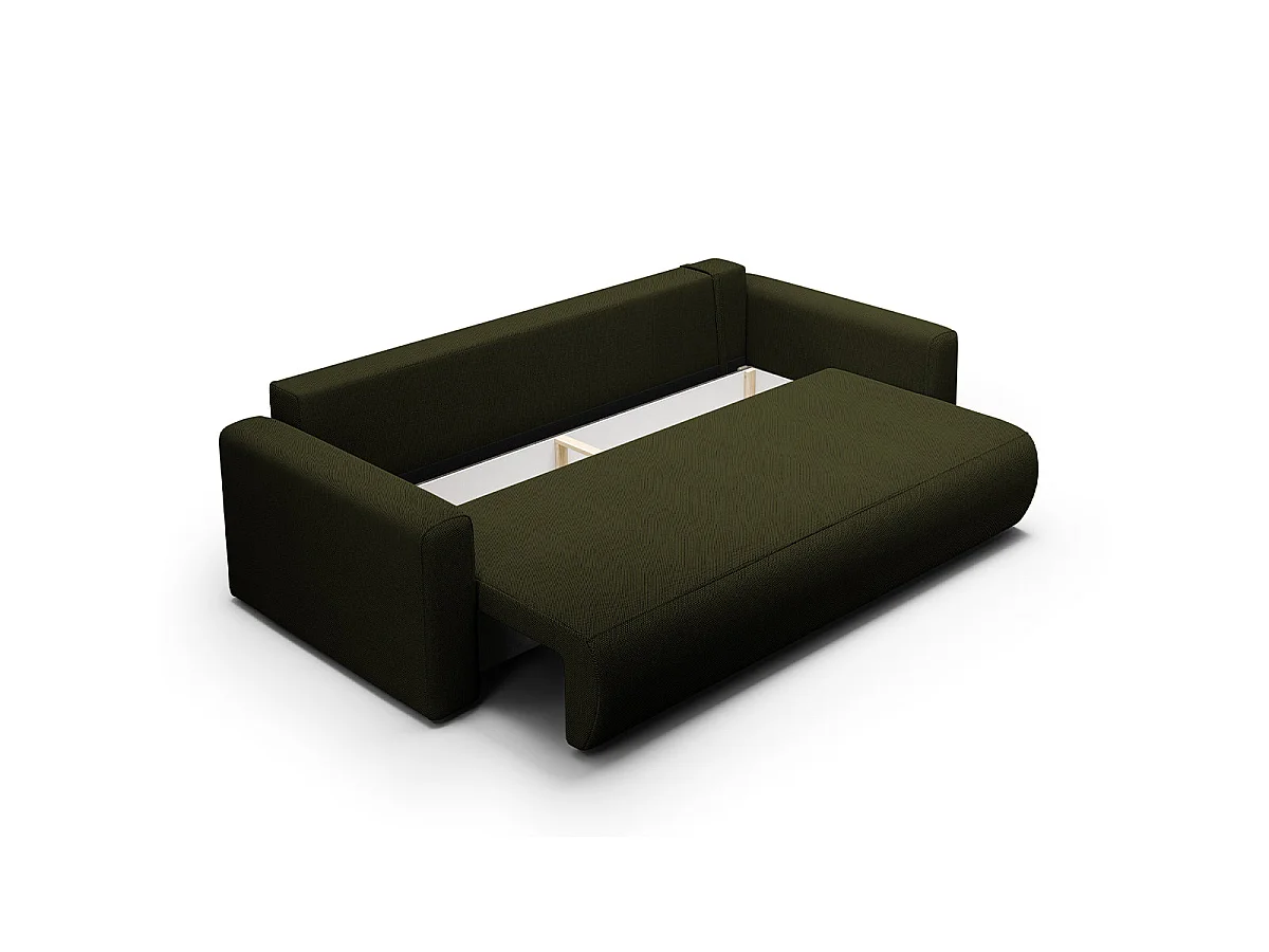 Canapé convertible 3 places avec coffre en tissu vert EVY