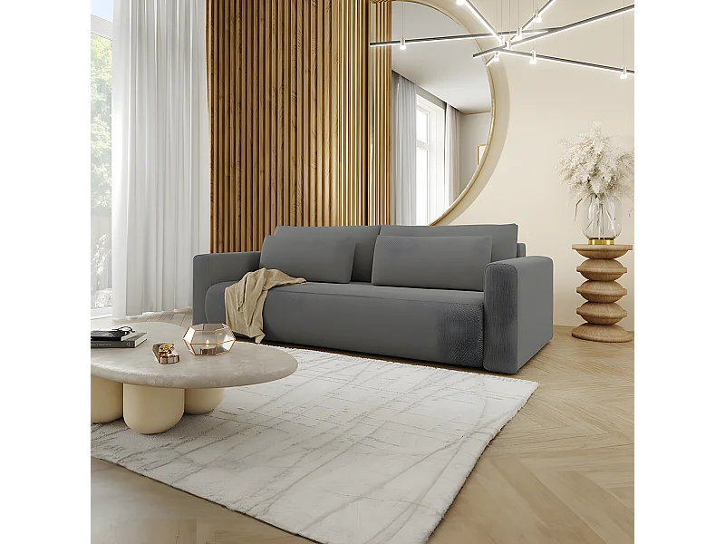 Canapé convertible 3 places coffre Evy Gris