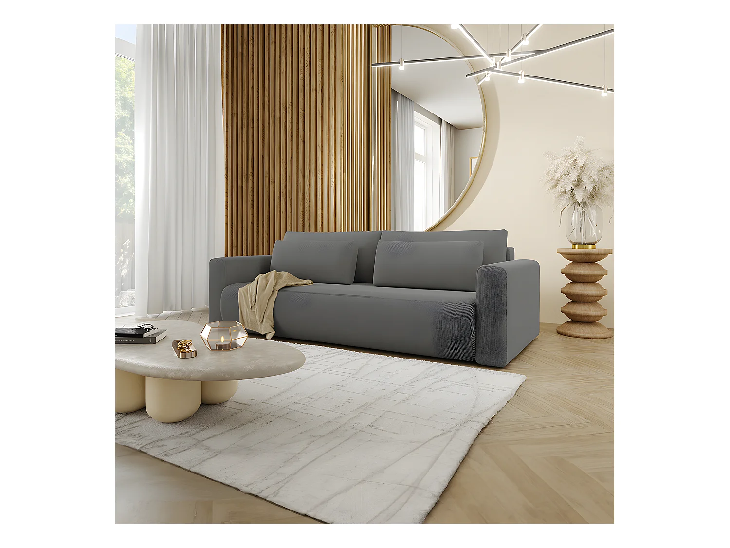 Canapé convertible 3 places coffre Evy Gris