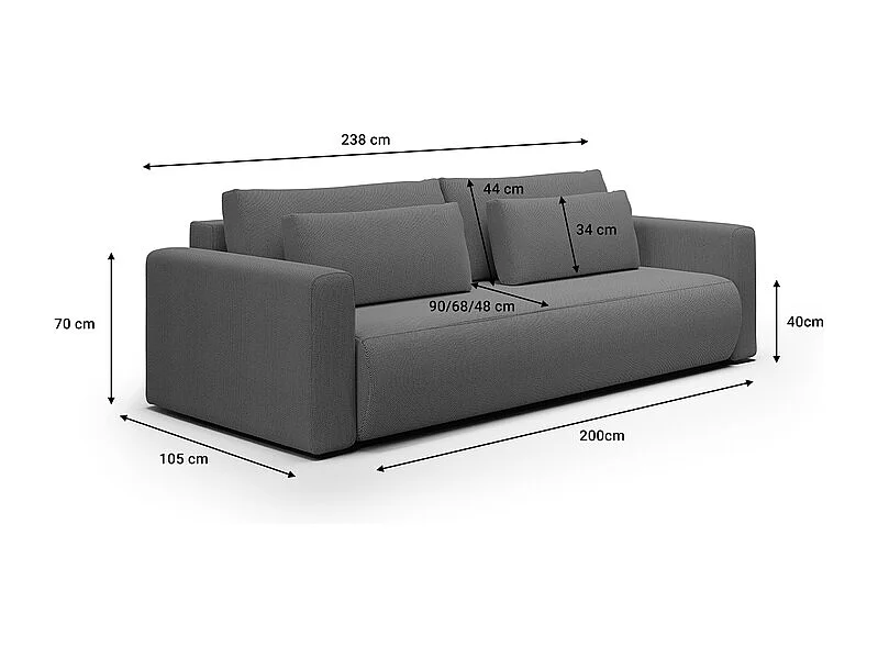 Canapé convertible 3 places coffre Evy Gris