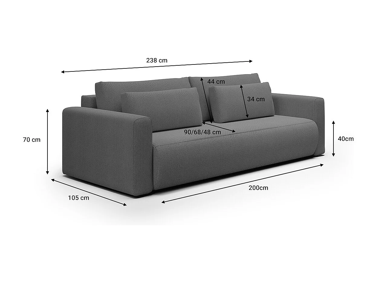 Canapé convertible 3 places coffre Evy Gris