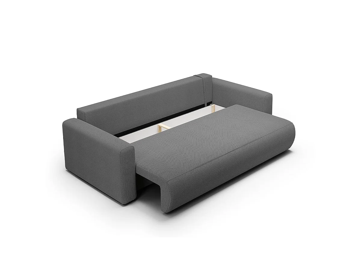 Canapé convertible 3 places avec coffre en tissu gris EVY