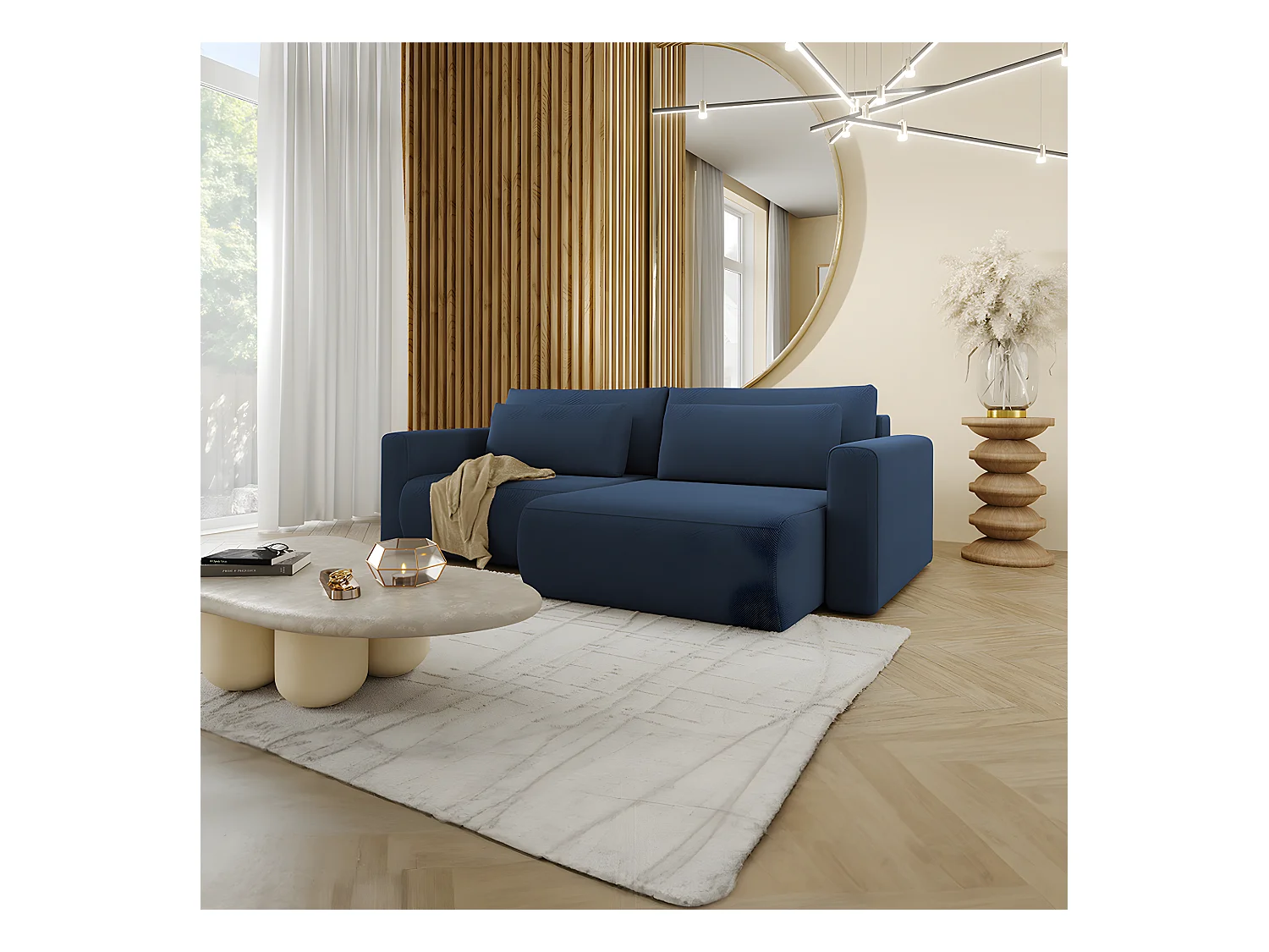 Canapé d'angle réversible convertible 3 places coffre Evy Bleu