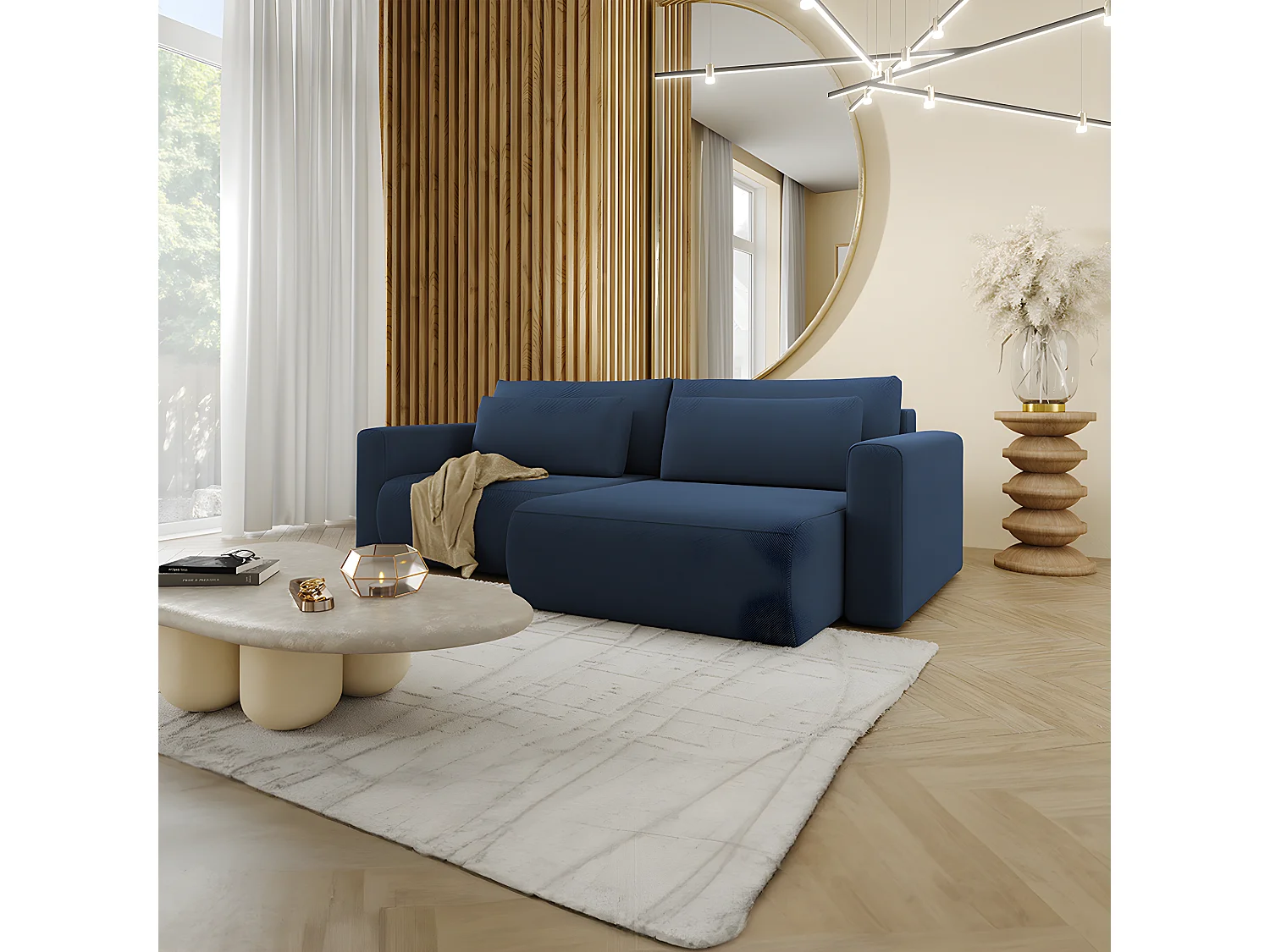 Canapé d'angle réversible convertible 3 places coffre Evy Bleu