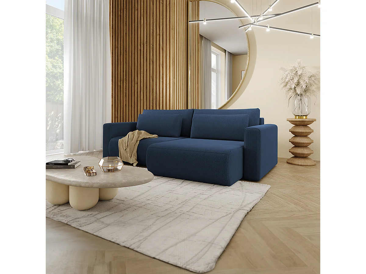 Canapé d'angle réversible convertible 3 places coffre Evy Bleu