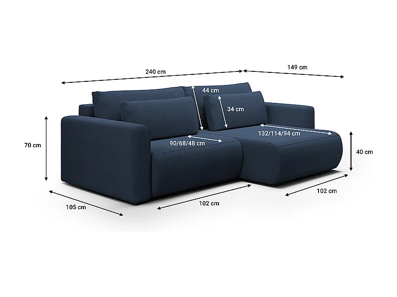 Canapé d'angle réversible convertible 3 places coffre Evy Bleu