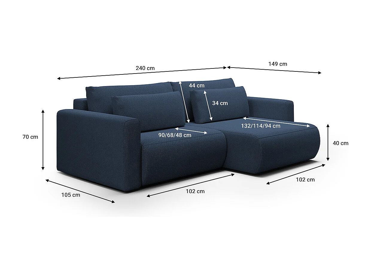 Canapé d'angle réversible convertible 3 places coffre Evy Bleu