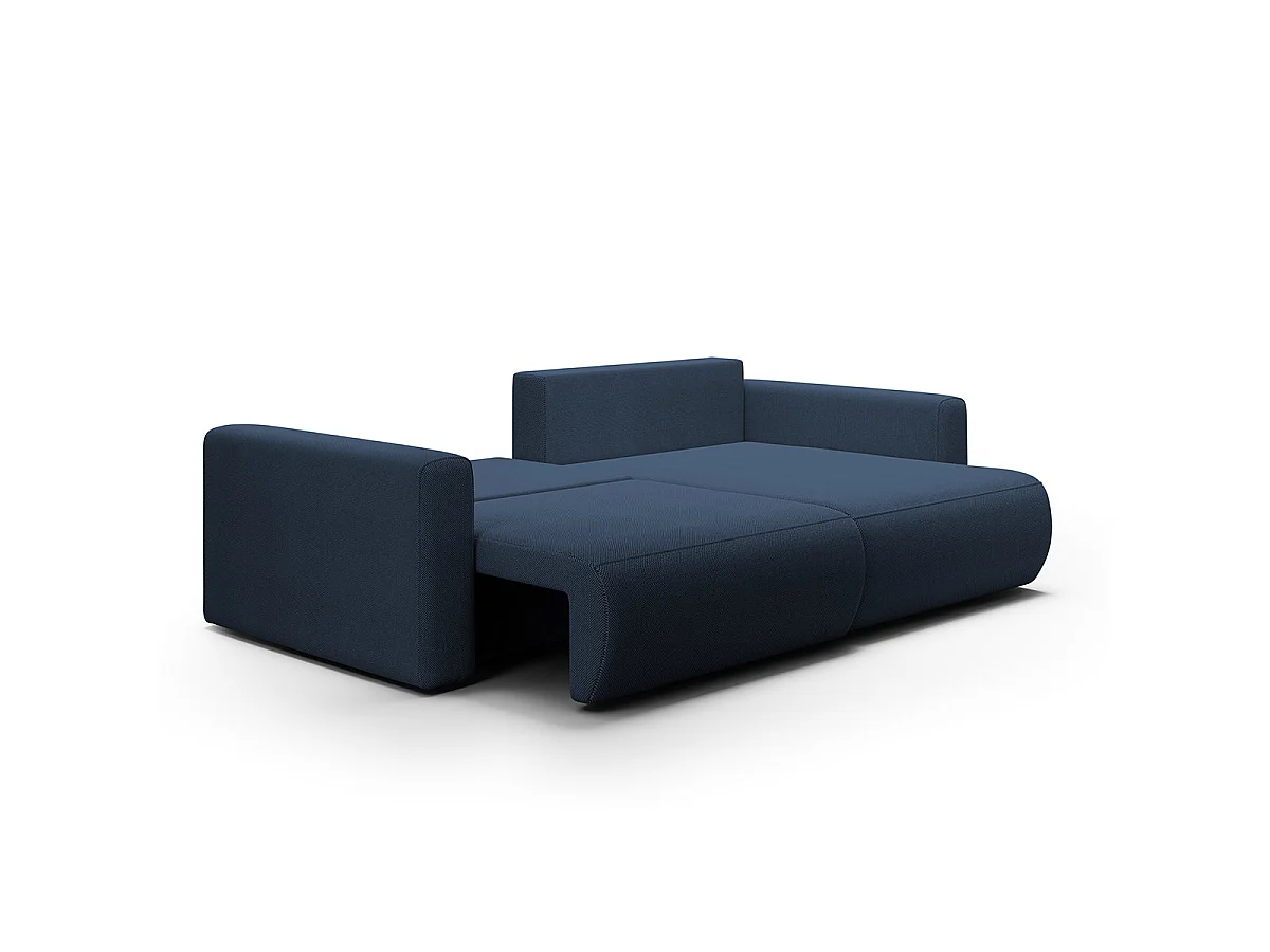 Canapé d'angle convertible 3 places avec coffre en tissu bleu