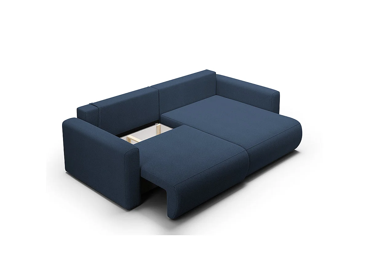 Canapé d'angle convertible 3 places avec coffre en tissu bleu