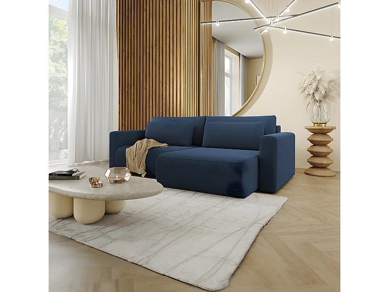 Canapé d'angle réversible convertible 3 places coffre Evy Bleu