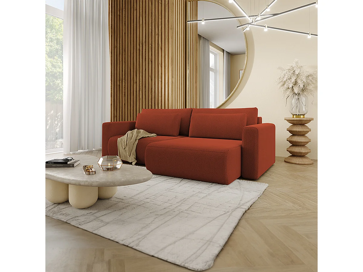 Canapé d'angle réversible convertible 3 places coffre Evy Orange Brique