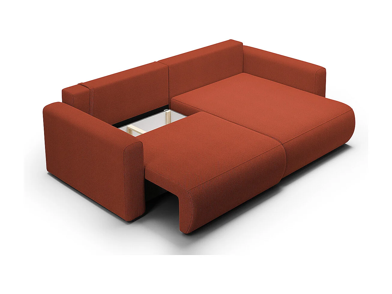 Canapé d'angle réversible convertible 3 places coffre Evy Orange Brique