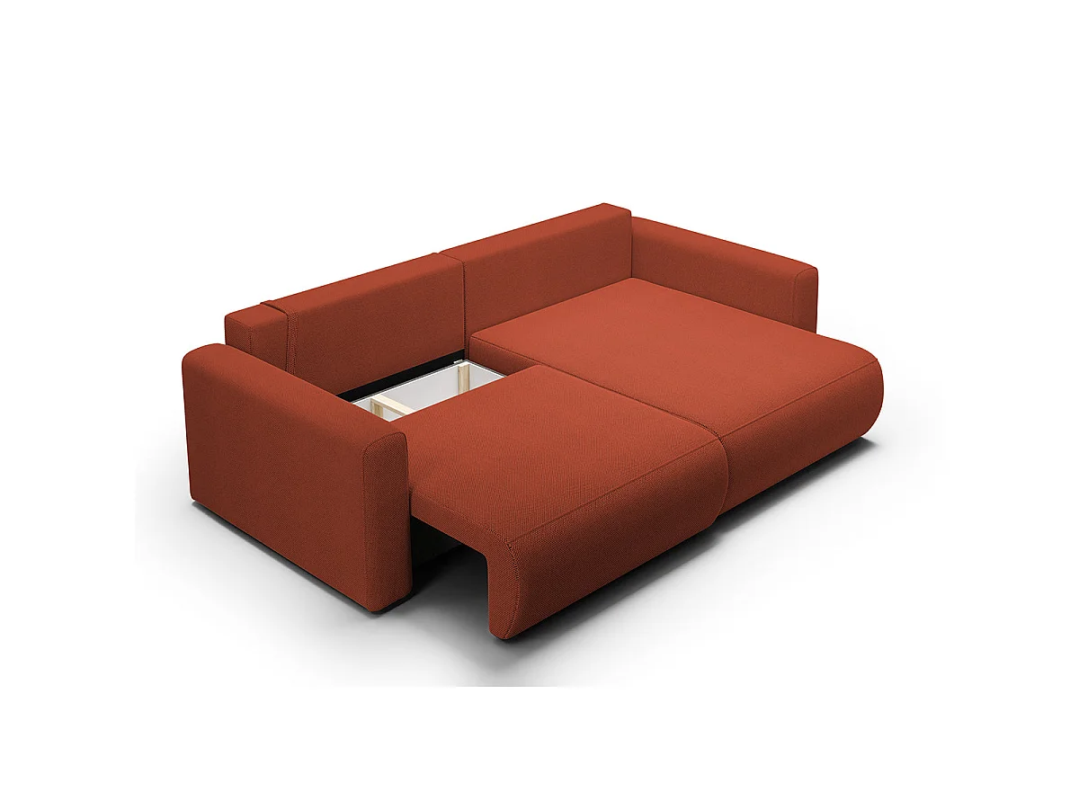 Canapé d'angle convertible 3 places avec coffre en tissu orange