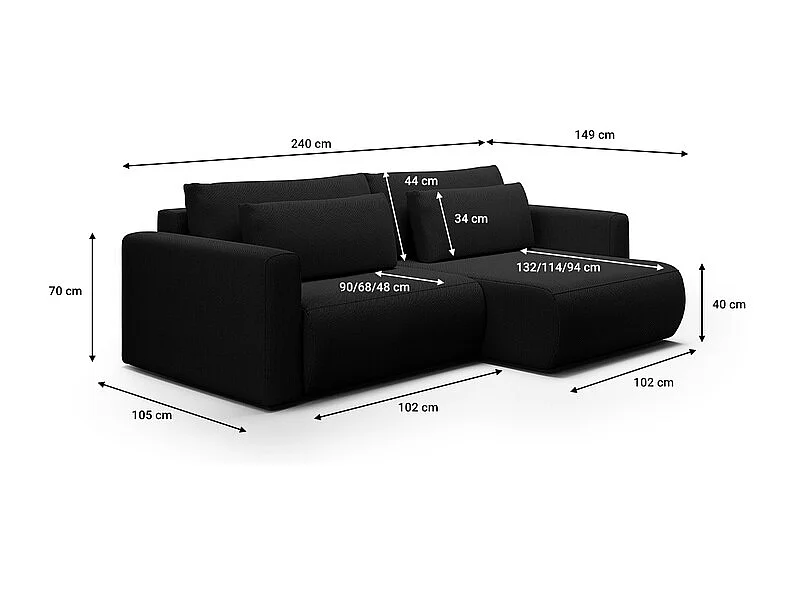 Canapé d'angle réversible convertible 3 places coffre Evy Noir