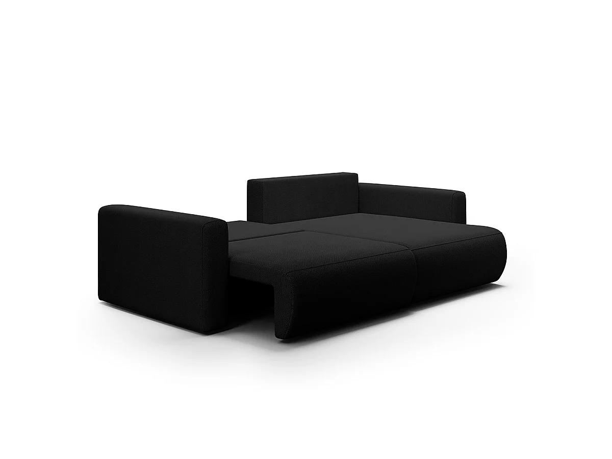 Canapé d'angle convertible 3 places avec coffre en tissu noir