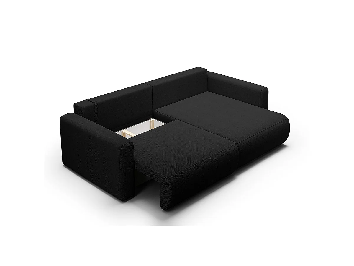 Canapé d'angle convertible 3 places avec coffre en tissu noir