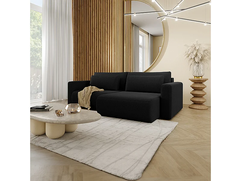 Canapé d'angle réversible convertible 3 places coffre Evy Noir