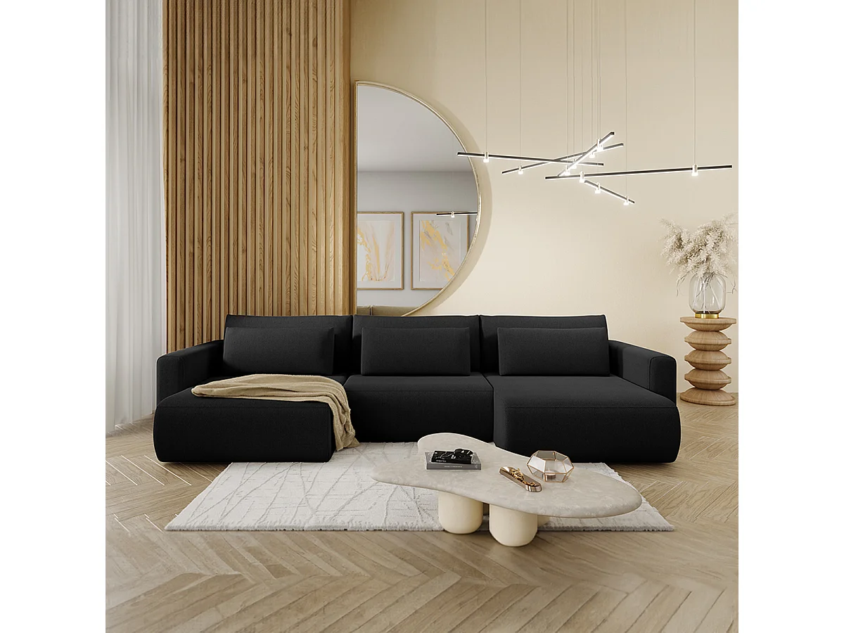 Canapé U 4 places convertible coffre Evy Noir