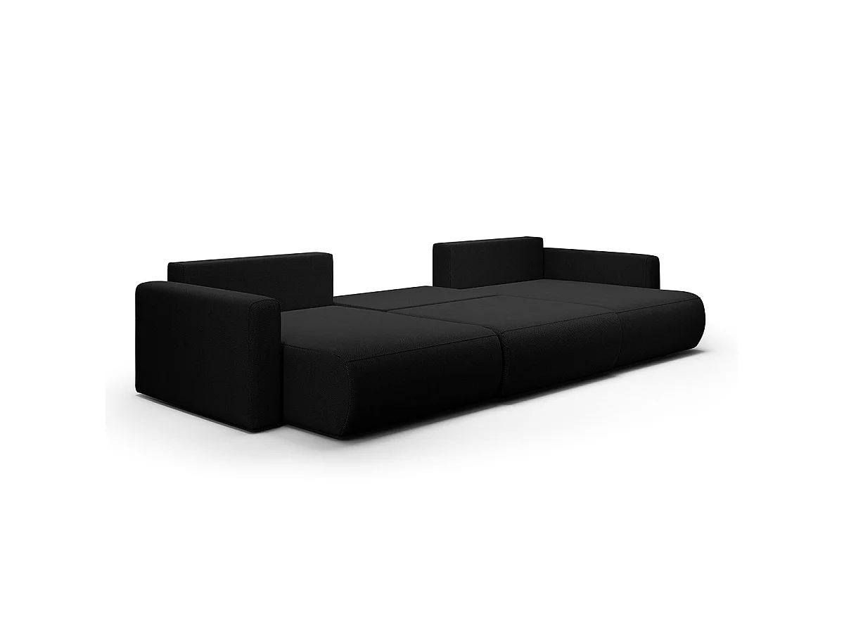 Canapé convertible 4 places avec coffre en tissu noir EVY