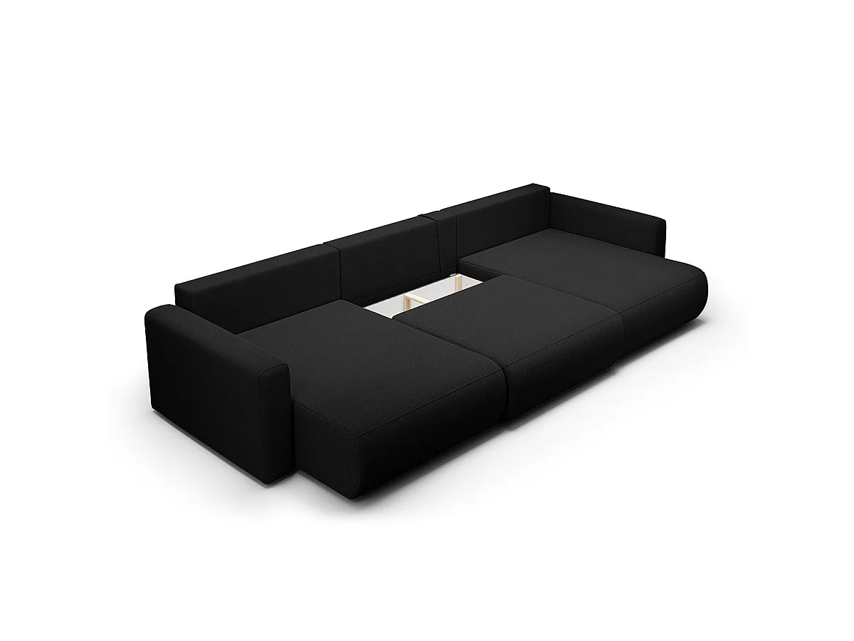 Canapé convertible 4 places avec coffre en tissu noir EVY