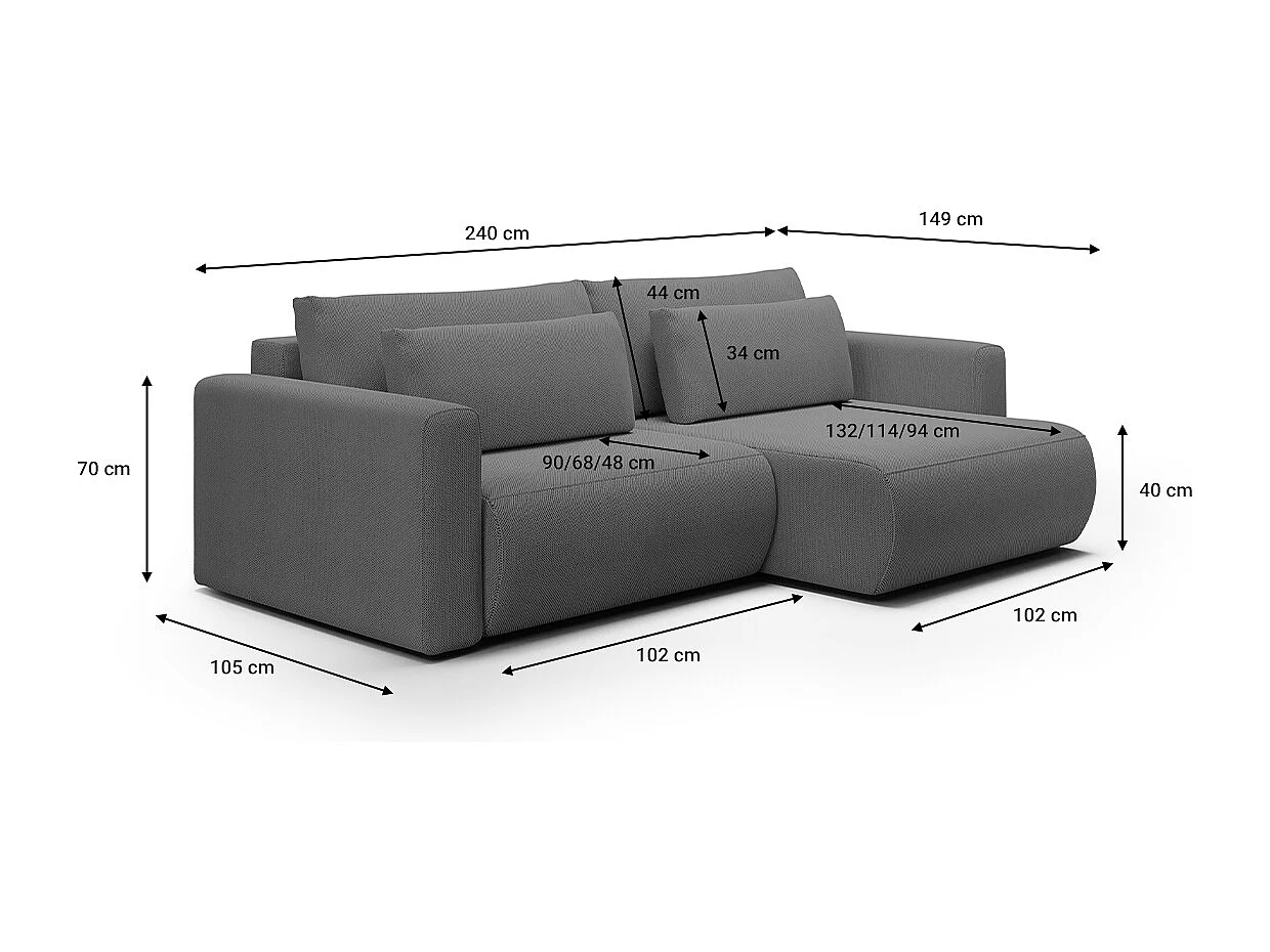 Canapé d'angle réversible convertible 3 places coffre Evy Gris