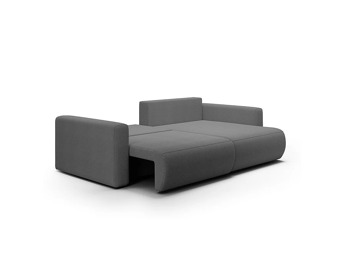 Canapé d'angle convertible 3 places avec coffre en tissu gris
