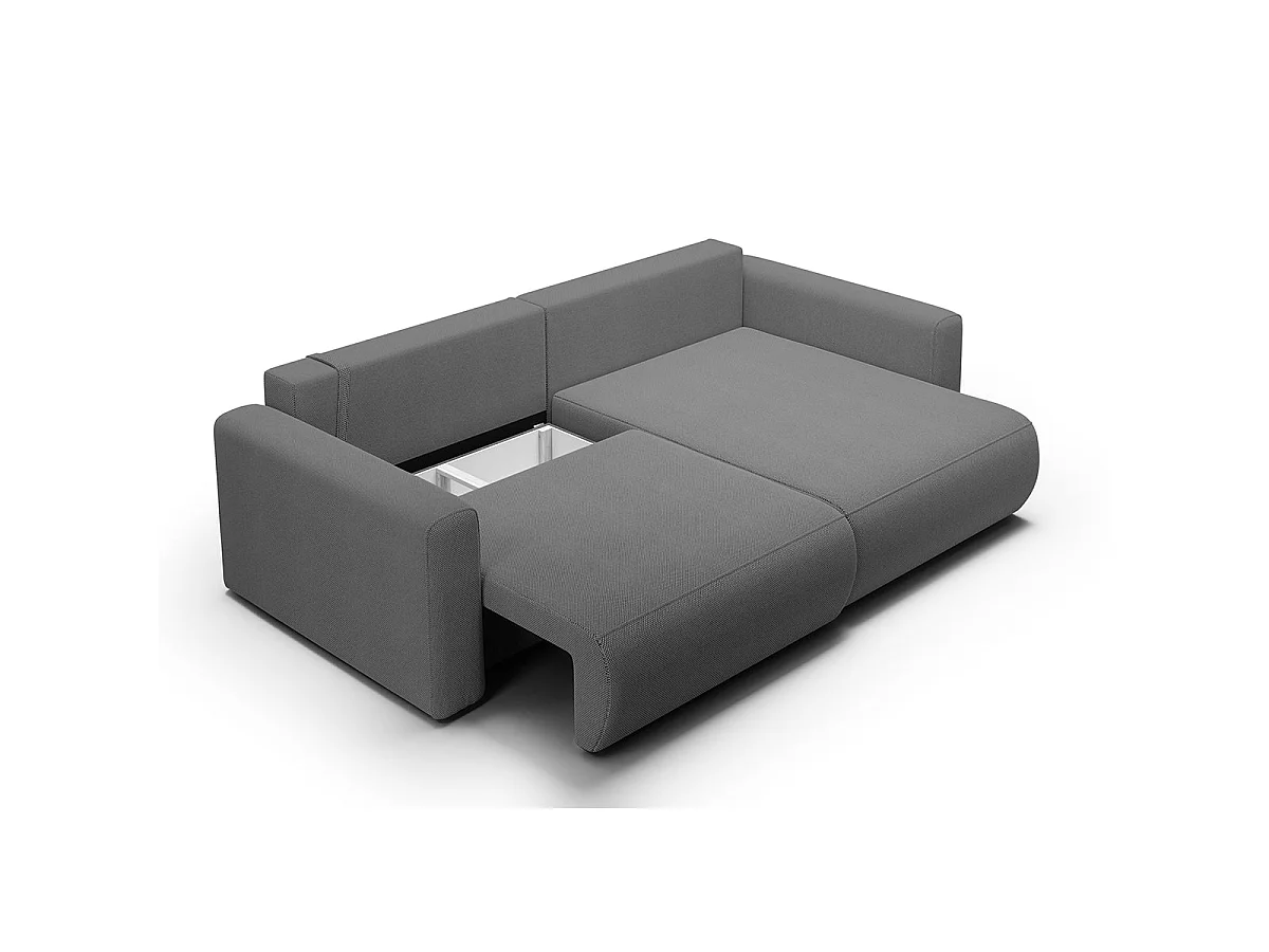 Canapé d'angle convertible 3 places avec coffre en tissu gris