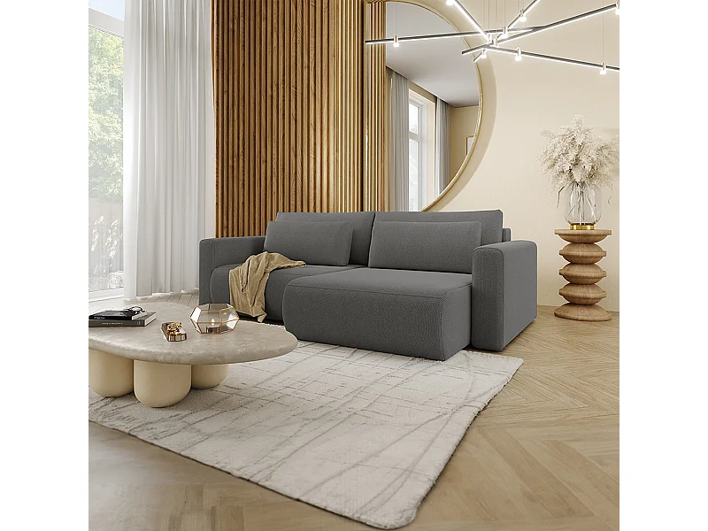 Canapé d'angle réversible convertible 3 places coffre Evy Gris