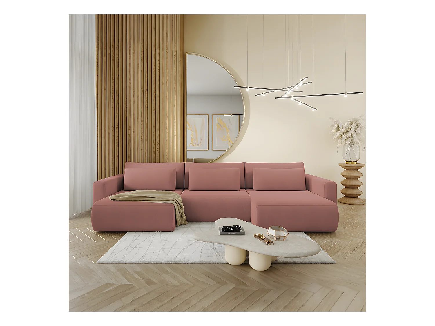 Canapé U 4 places convertible coffre Evy Rose