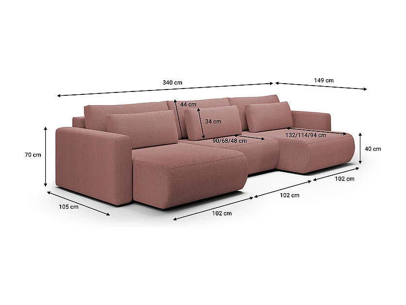 Canapé U 4 places convertible coffre Evy Rose