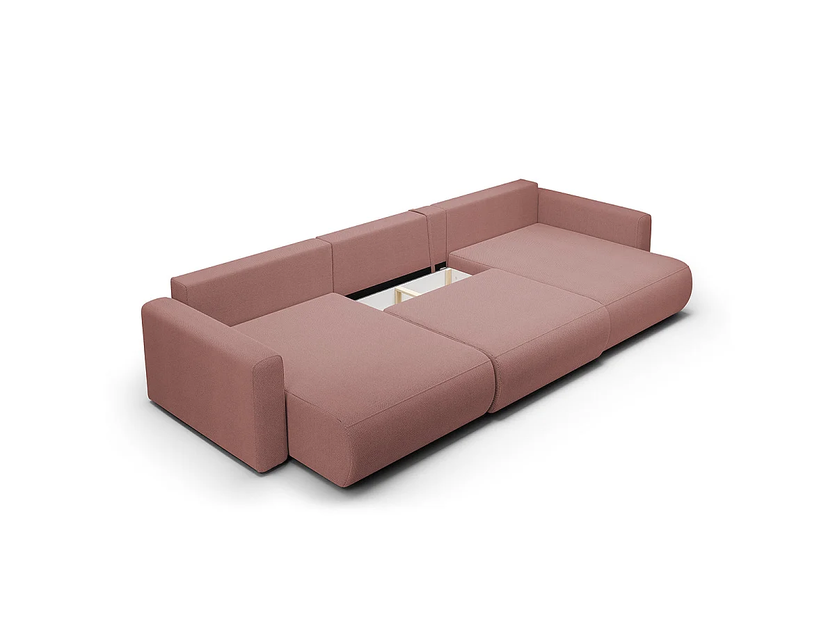 Canapé convertible 4 places avec coffre en tissu rose EVY