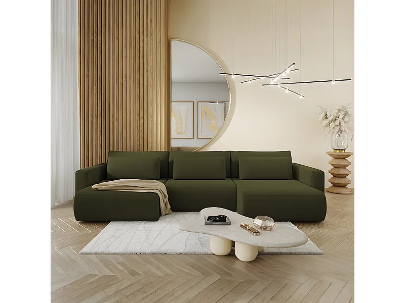 Canapé U 4 places convertible coffre Evy Vert Sapin