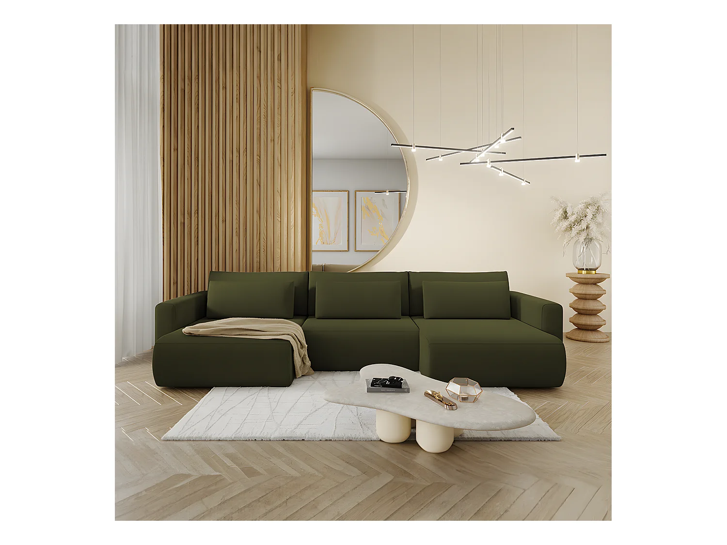 Canapé U 4 places convertible coffre Evy Vert Sapin