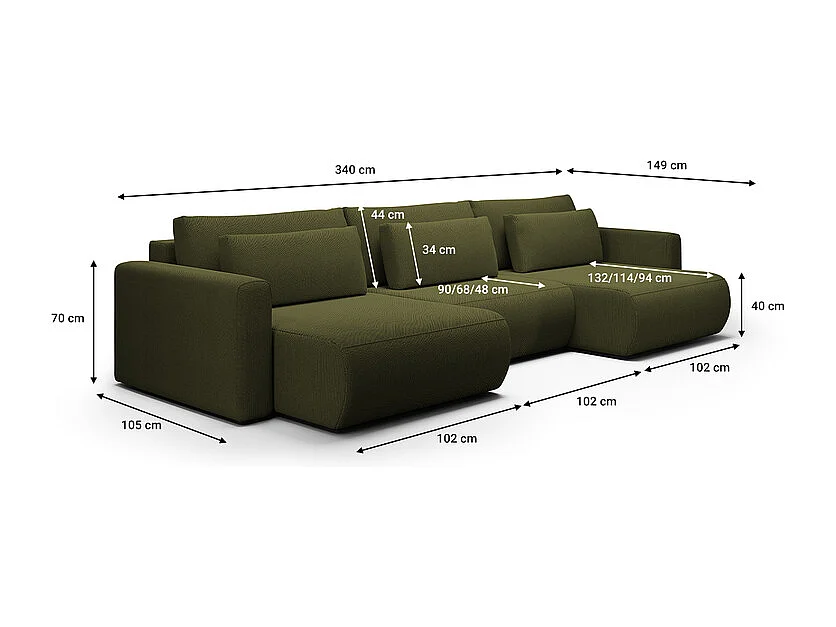 Canapé U 4 places convertible coffre Evy Vert Sapin