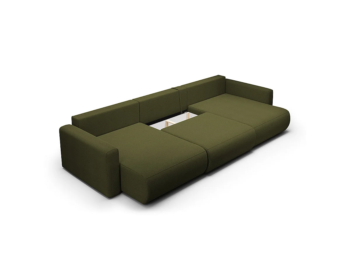 Canapé convertible 4 places avec coffre en tissu vert EVY