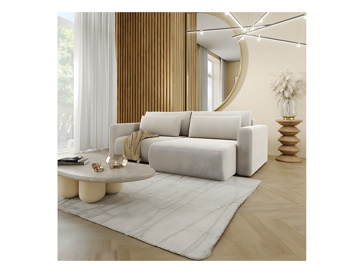 Canapé d'angle réversible convertible 3 places coffre Evy Gris Clair