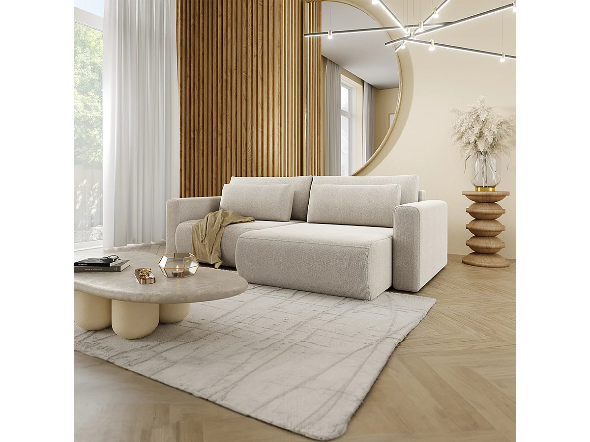 Canapé d'angle réversible convertible 3 places coffre Evy Gris Clair