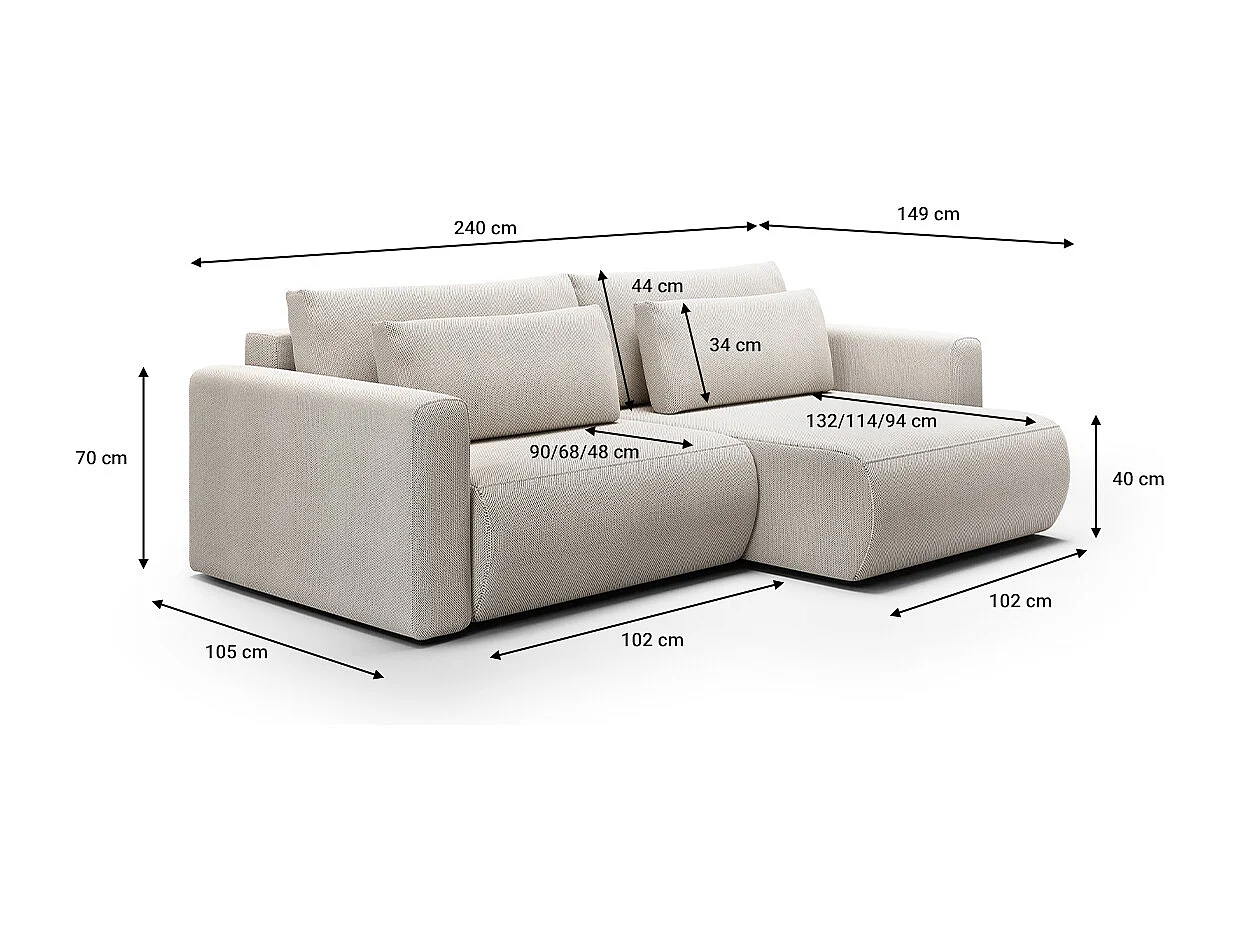 Canapé d'angle réversible convertible 3 places coffre Evy Gris Clair