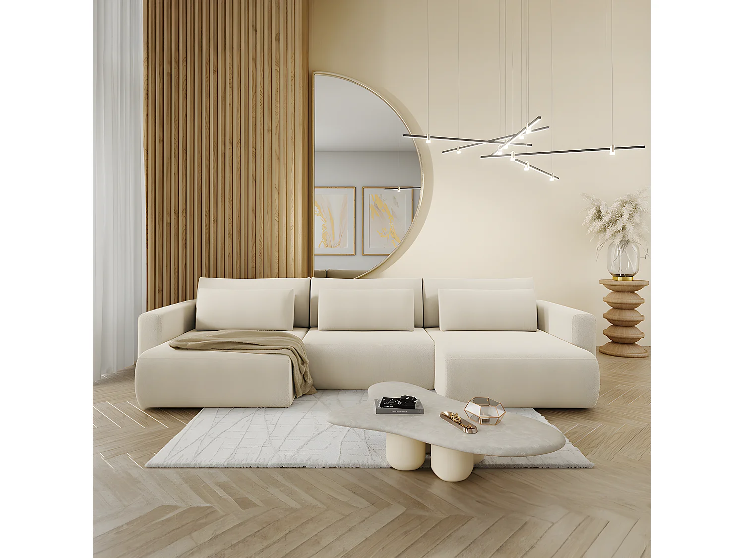 Canapé U 4 places convertible coffre Evy Beige