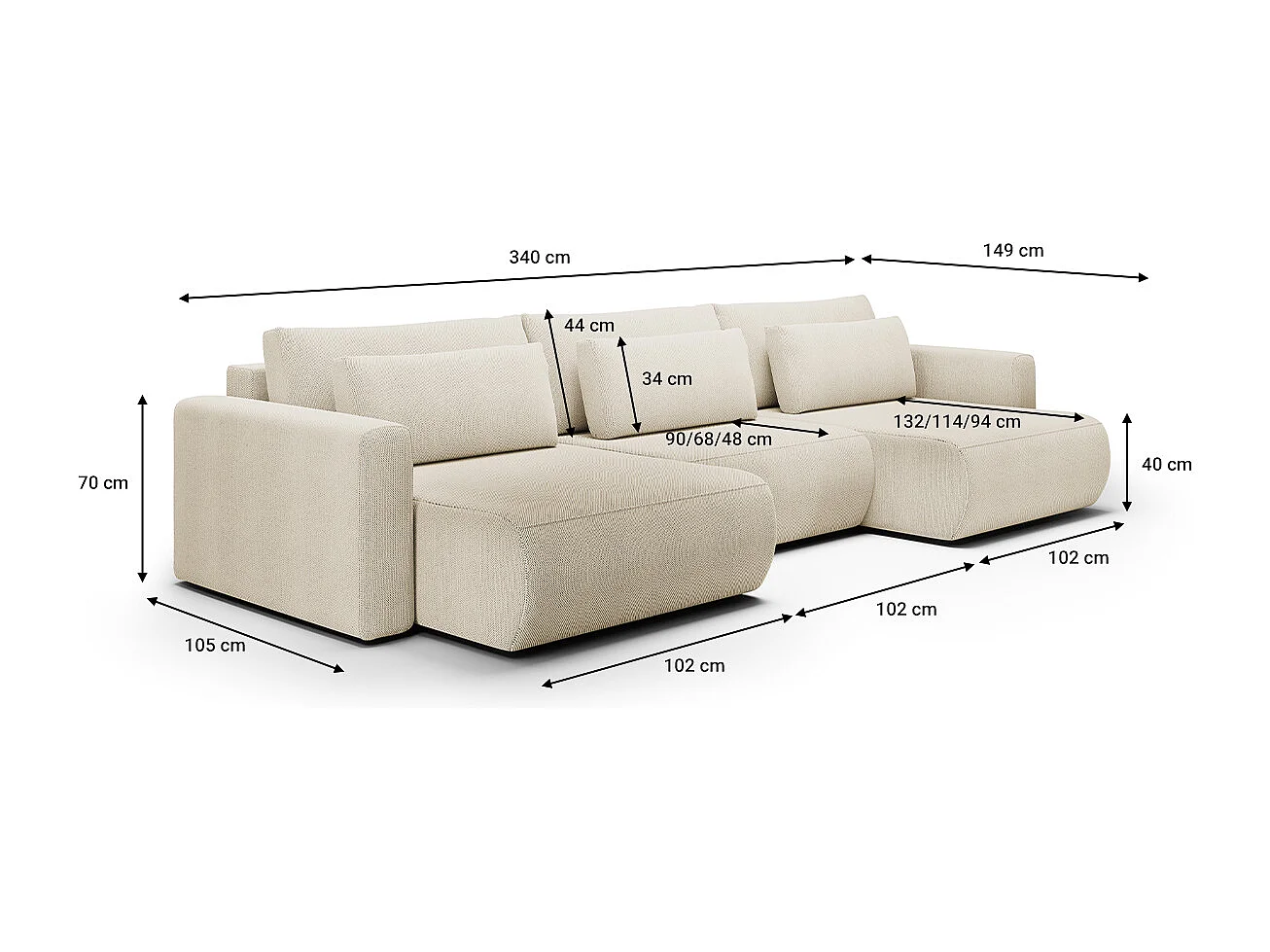 Canapé U 4 places convertible coffre Evy Beige