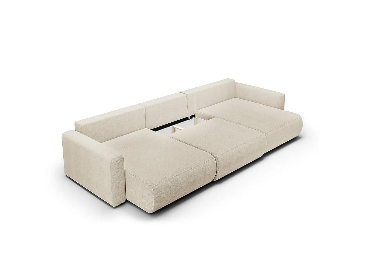 Canapé convertible 4 places avec coffre en tissu beige EVY