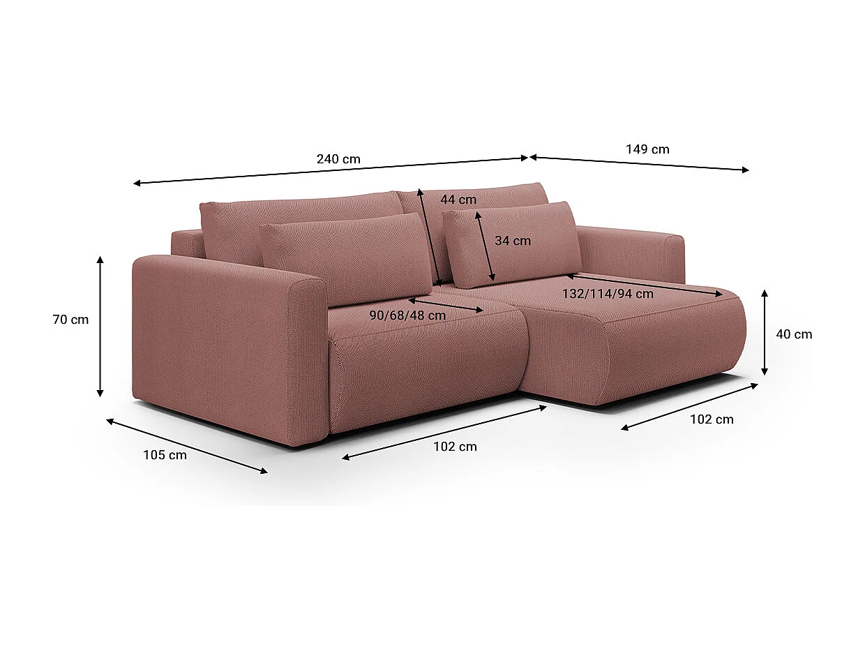 Canapé d'angle réversible convertible 3 places coffre Evy Rose