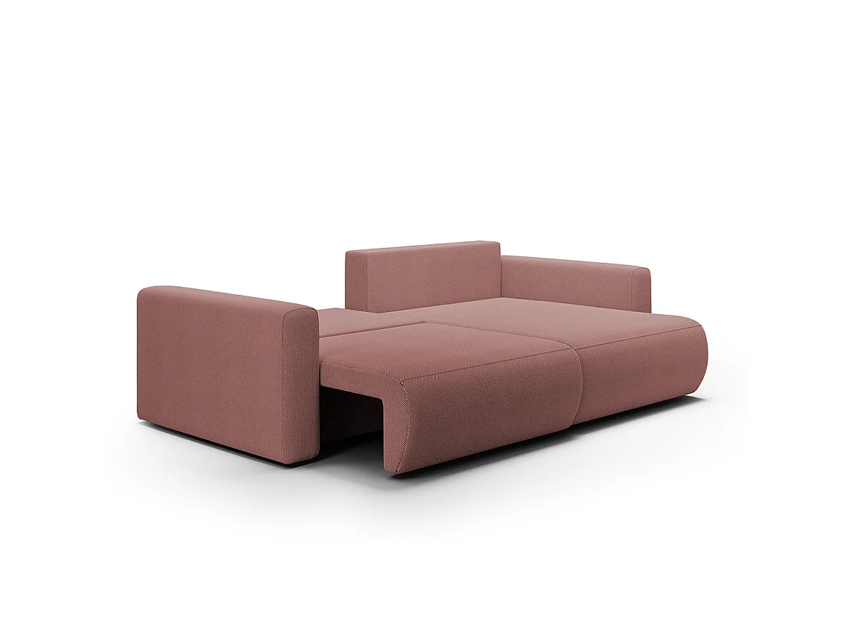 Canapé d'angle convertible 3 places avec coffre en tissu rose