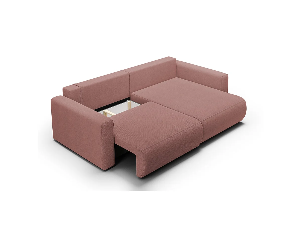 Canapé d'angle convertible 3 places avec coffre en tissu rose