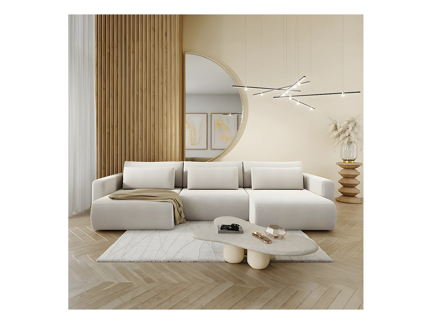 Canapé U 4 places convertible coffre Evy Gris Clair