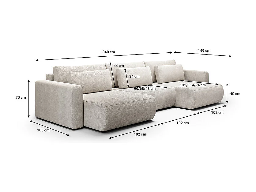 Canapé U 4 places convertible coffre Evy Gris Clair