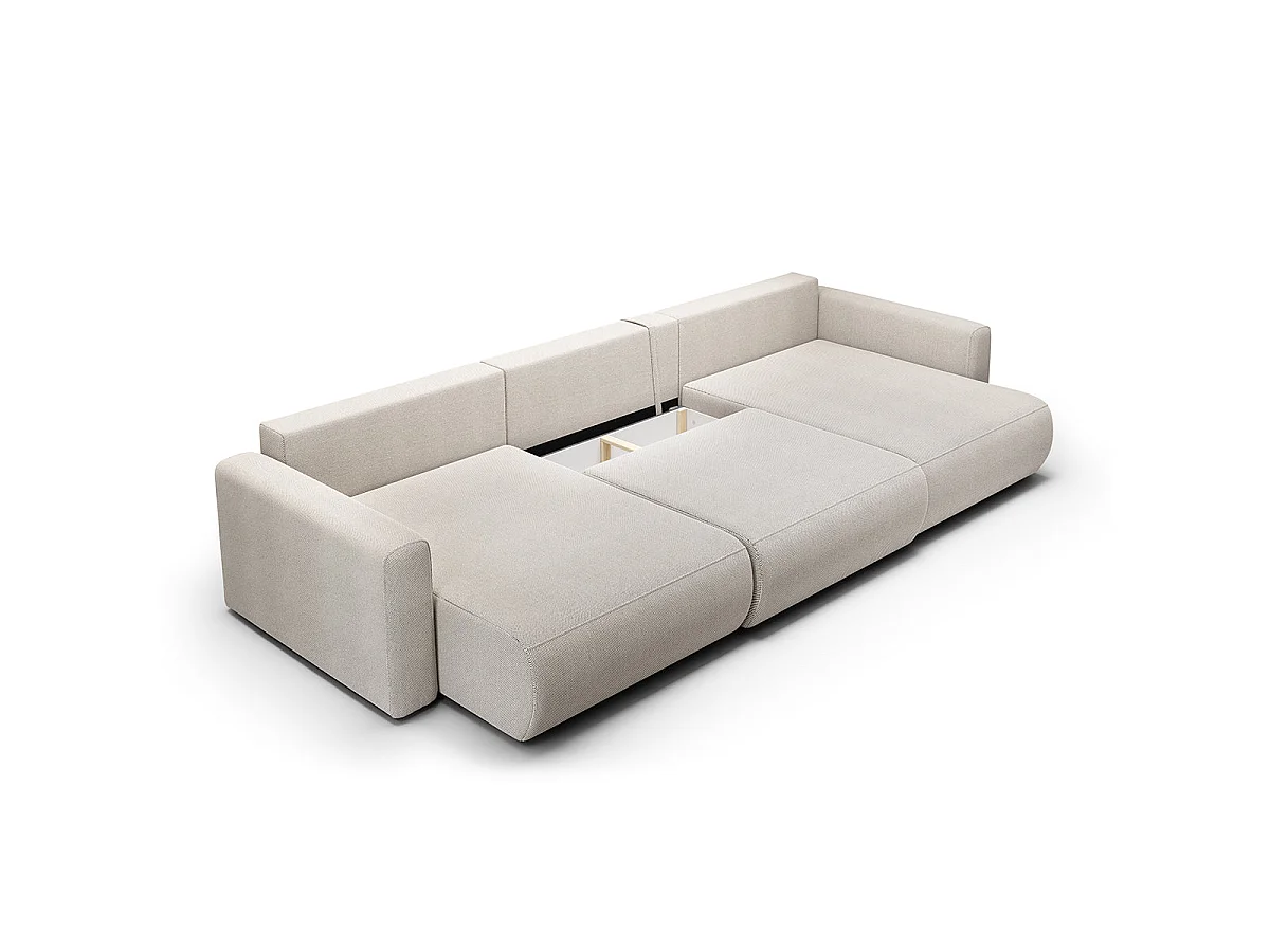 Canapé convertible 4 places avec coffre en tissu gris clair EVY