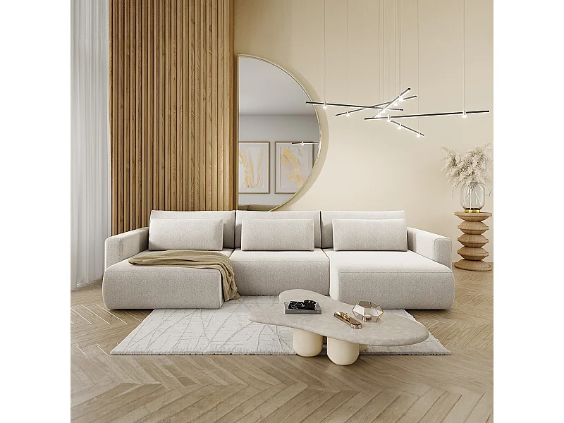 Canapé U 4 places convertible coffre Evy Gris Clair