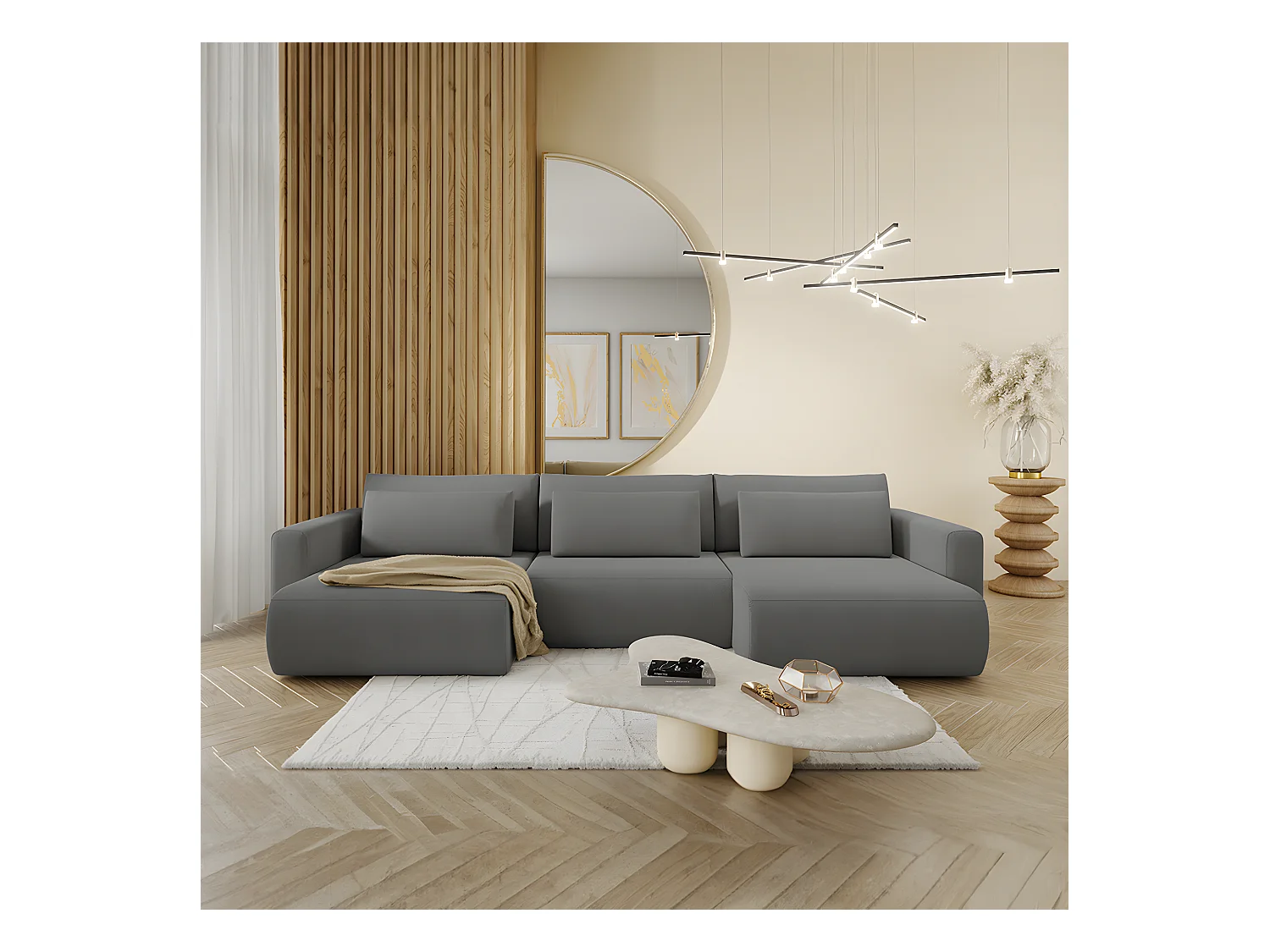 Canapé U 4 places convertible coffre Evy Gris