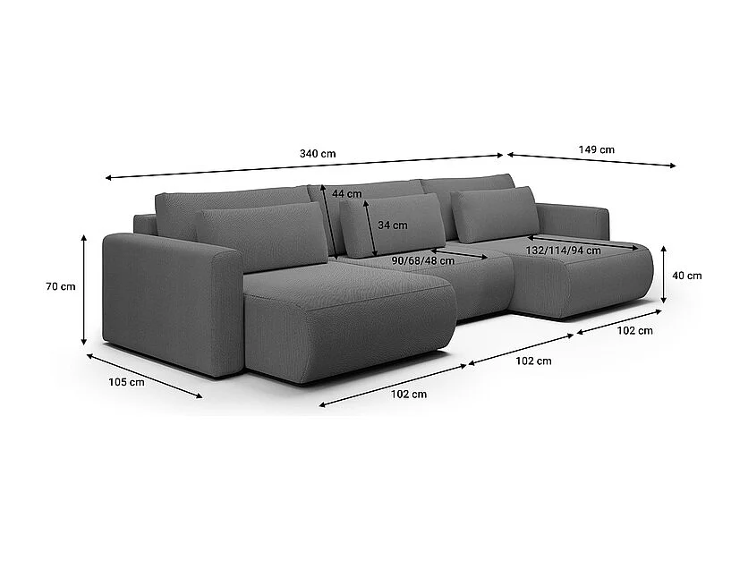 Canapé U 4 places convertible coffre Evy Gris